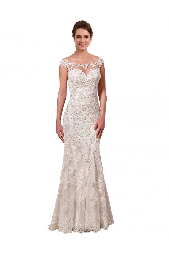 Shop Illusion Bateau Neckline Fit and Flare Lace Wedding Dress