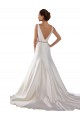Shop Modern Boat Neck Mermaid Satin Wedding Dress with Deep V-Back