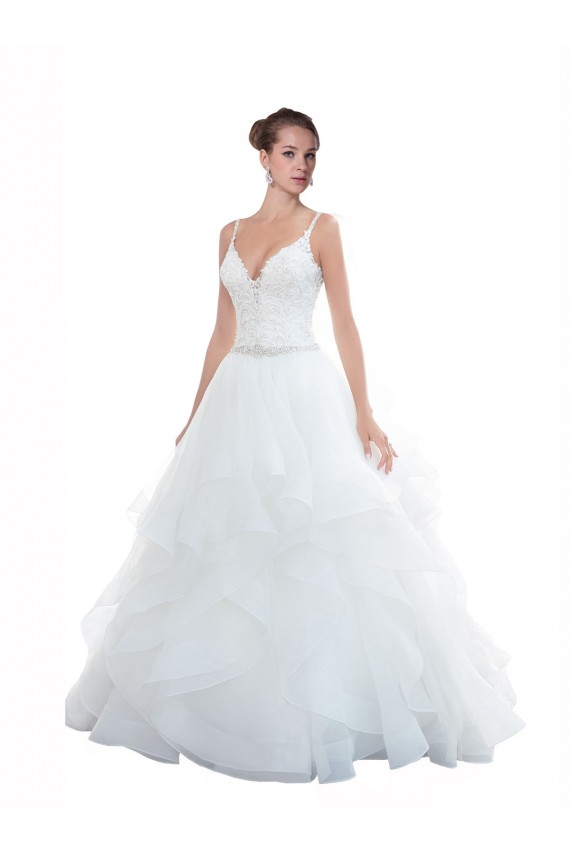 Shop Spaghetti Straps Ball Gown Beach Wedding Dress with Lace Bodice