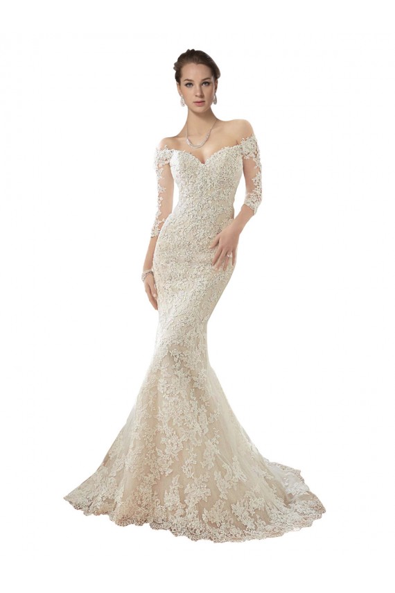 Shop Long Sleeves Off the Shoulder Trumpet Lace Wedding Dress