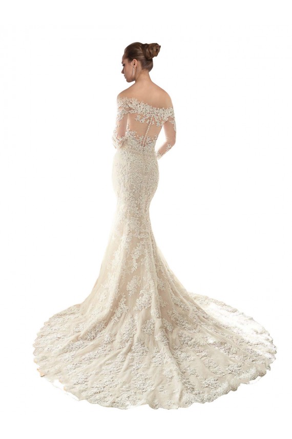 Shop Long Sleeves Off the Shoulder Trumpet Lace Wedding Dress