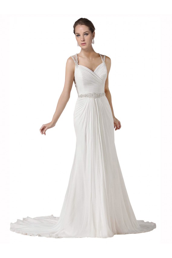Shop Sweetheart Sheath Chiffon Beach Wedding Dress with Beaded Belts