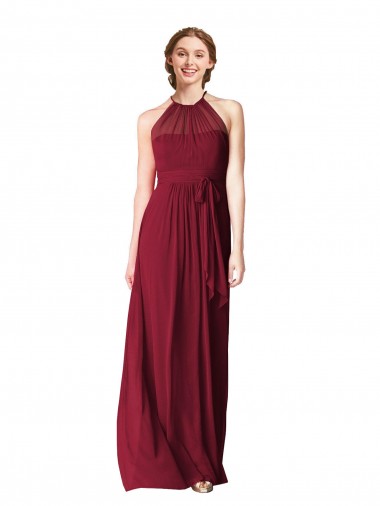 Shop Halter Neck Chiffon Bridesmaid Dress with Shirred Bodice