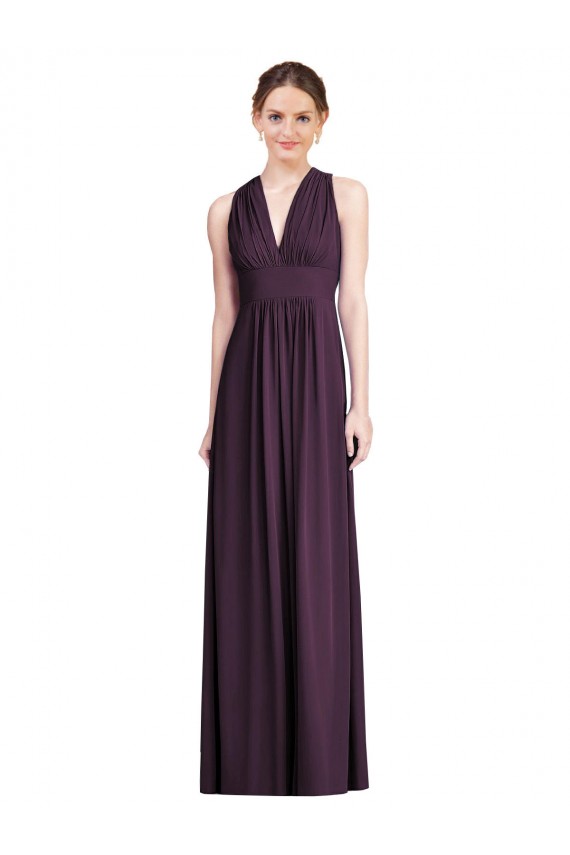 Shop Long Chiffon V-Neck Bridesmaid Dress with Shirred Bodice