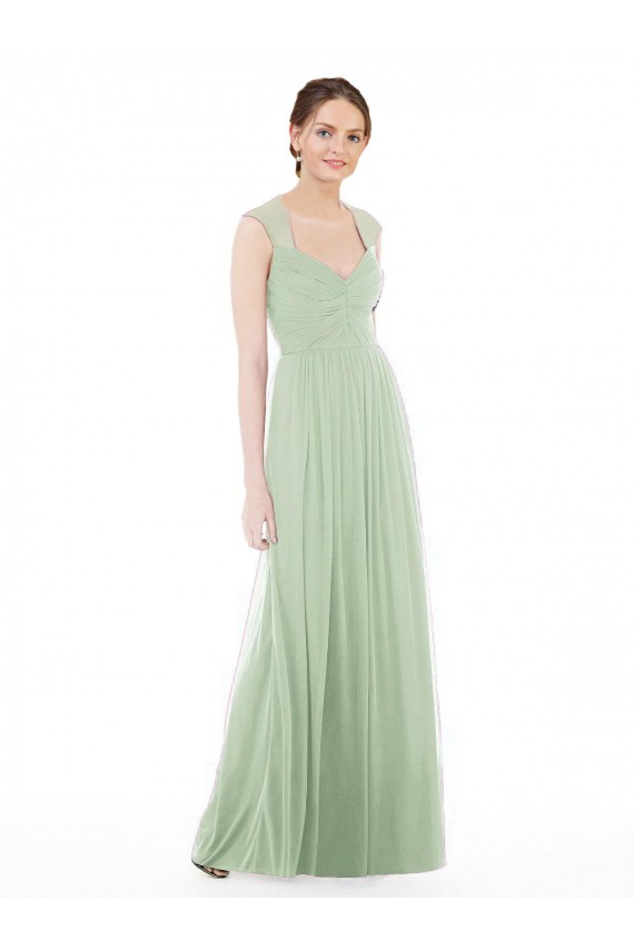 Shop Sheer Back Cap Sleeves Long Chiffon Bridesmaid Dress 
