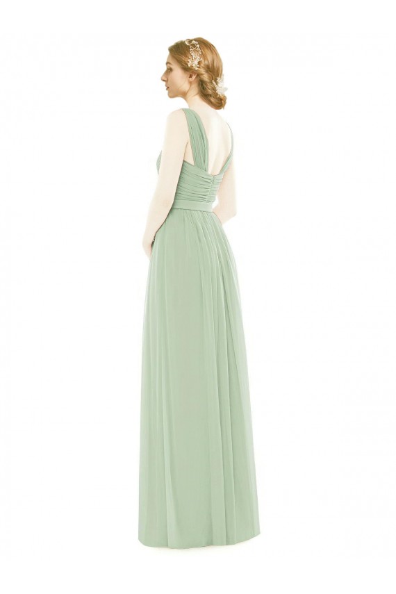 Shop Sleeveless Chiffon Long Bridesmaid Dress with Shoulder Straps