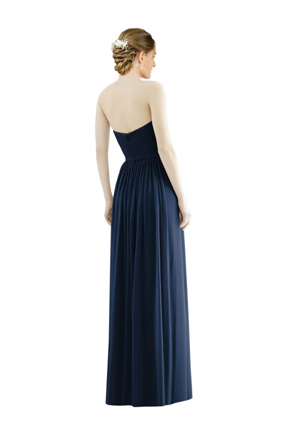 Shop Low Back Draped Strapless Chiffon Formal Bridesmaid Dress 