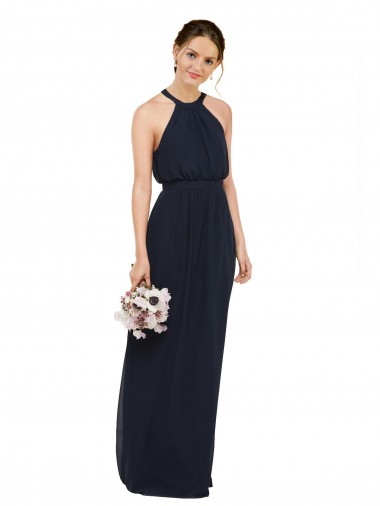 Shop High Halter Neckline Chiffon Bridesmaid Dress with Slim Keyhole Back