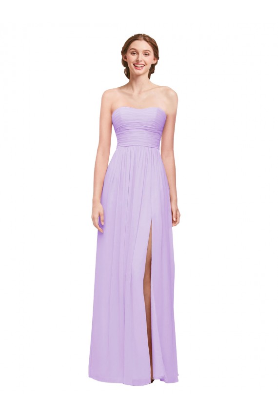 Shop Strapless Mermaid Chiffon Bridesmaid Dress WITH High Side Slit and Ruffles