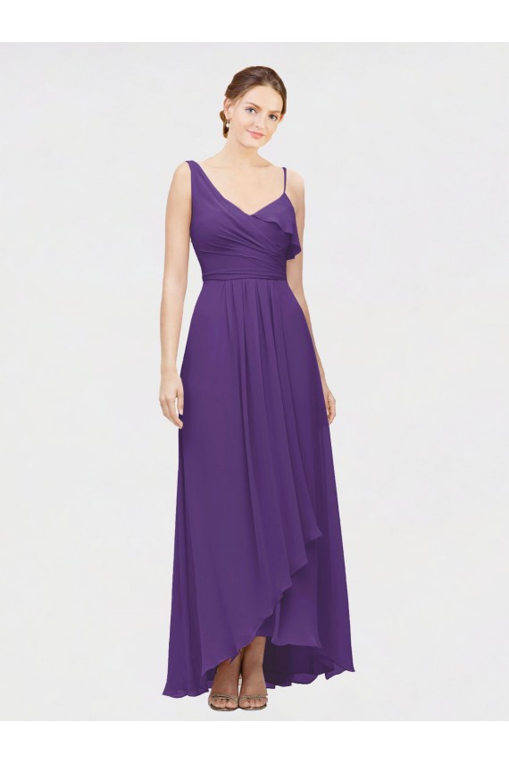 Shop One Shoulder High Low Chiffon Bridesmaid Dress with Wrap Waist