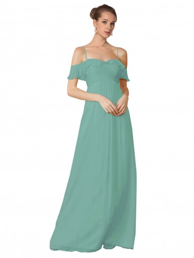Shop Hand-Ruched Chiffon Bridesmaid Dress with Flutter Sleeves