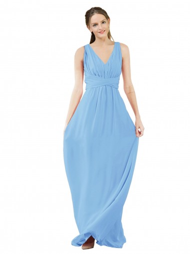 Shop Long V-Neckline Chiffon Bridesmaid Dress with Twisted Waist