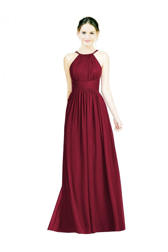 Shop Halter Neck Open Back Draped Chiffon Bridesmaid Dress