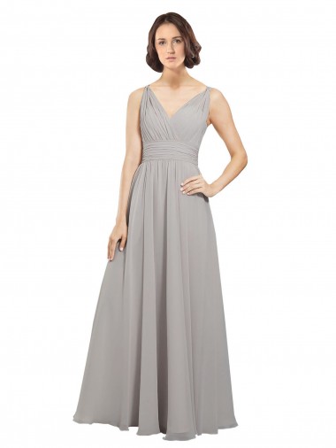 Shop Twist Shouder Full Chiffon Bridesmaids Dress with V-Neckline and V-Back
