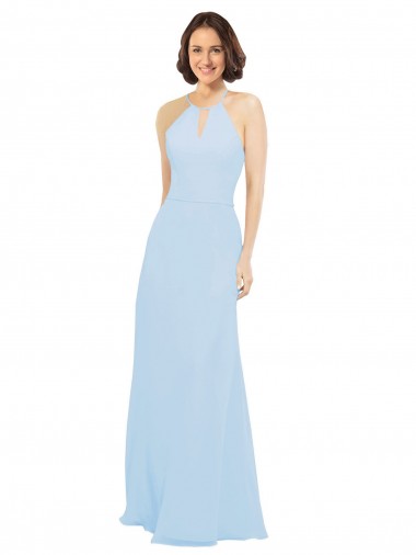 Shop Floor Length Chiffon Bridesmaids Dress with Front Keyhole Neckline