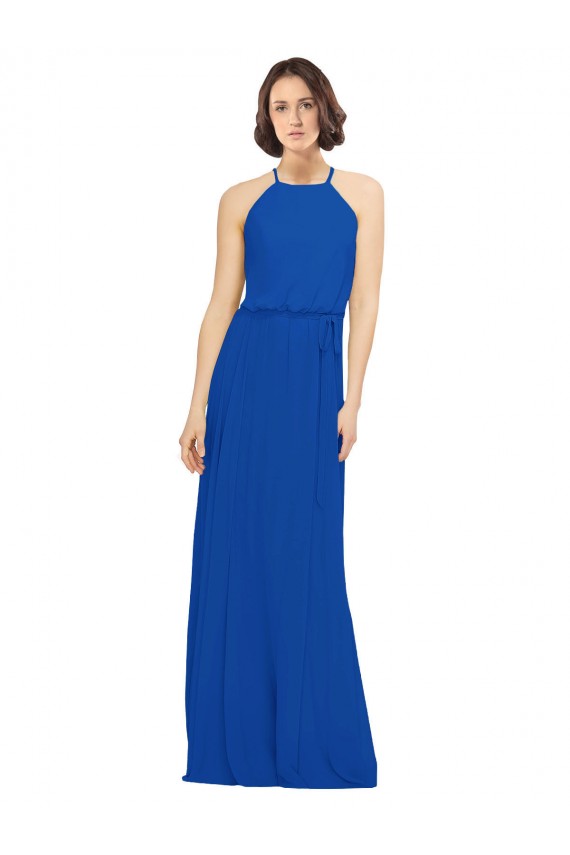 Shop Long Jewel Neckline Chiffon Bridesmaids Dress wit Chiffon Tie Sash