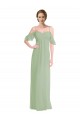 Shop Long Chiffon Off-The-Shoulder Bridesmaid Dress with Double Flounce Sleeves