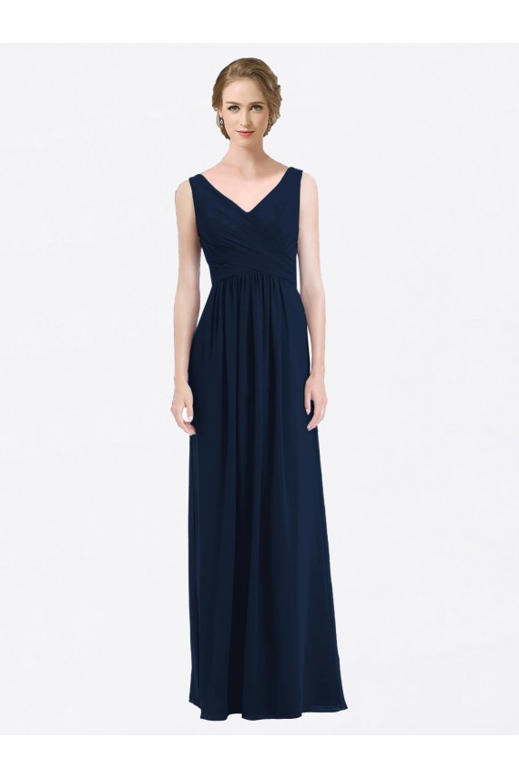Shop Long Chiffon V-Neck Sleeveless Bridesmaid Dress with Criss-Cross Pleated Bodice