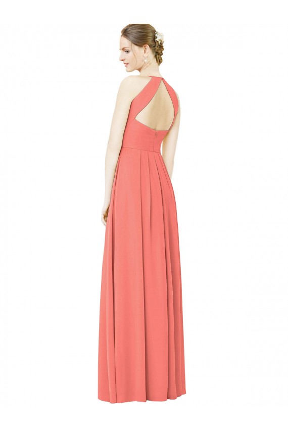 Shop Open Back Shirred Halter Chiffon Bridesmaid Dress