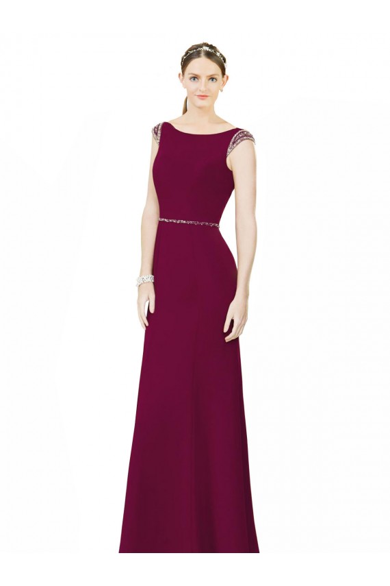 Shop Slim Chiffon Bridesmaid Dress with Embellished Capped Sleeves
