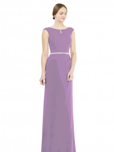 Shop Long Chiffon Bridesmaid Dress with Boat Neckline and Keyhole