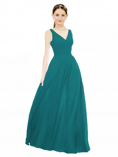 Shop Figure Flattering Chiffon Bridesmaid Dress with Draped V-Neck Bodice