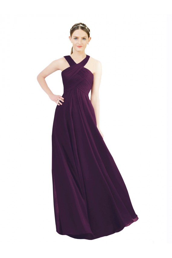 Shop Draped Long Chiffon Bridesmaid Dress with Unique Crossed Neckline
