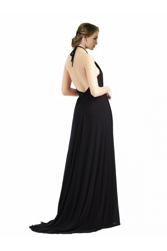 Shop Backless Halter Chiffon Bridesmaid Dress with Front Slit and Tie Open Back