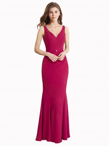 Shop V-Neck Mermaid Chiffon Bridesmaid Dress / Prom Dress with V-Back and Belt