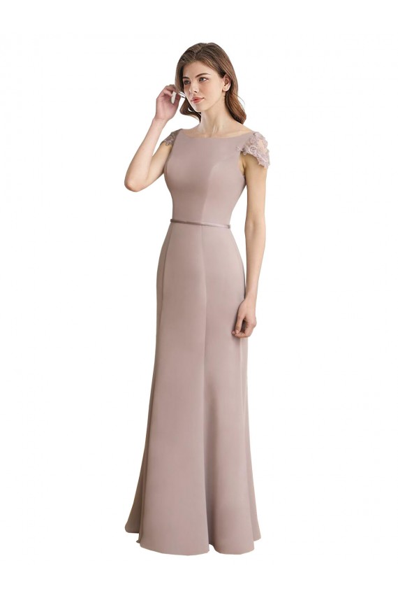 Shop Capped Sleeves Embroidered with Applique Lace Mermaid Chiffon Bridesmaid Dress