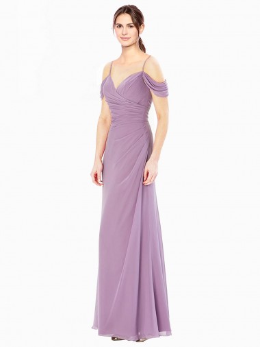 Shop Draped Off the Shoulder Sweetheart Chiffon Bridesmaid Dress with Button Back