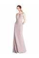 Shop Long Slim Chiffon Bridesmaid Dress with Ruffled Waist and Keyhole