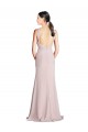 Shop Long Slim Chiffon Bridesmaid Dress with Ruffled Waist and Keyhole