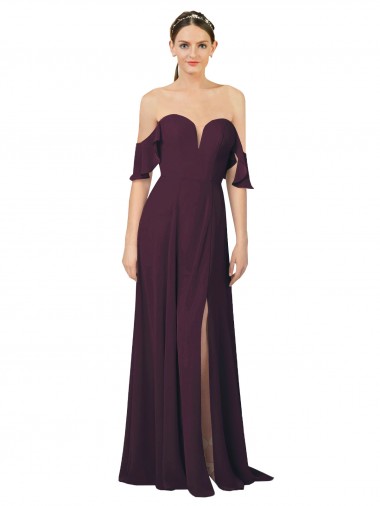 Shop Romantic Off-Shoulder Chiffon Bridesmaid Dress with Plunging V-Neck