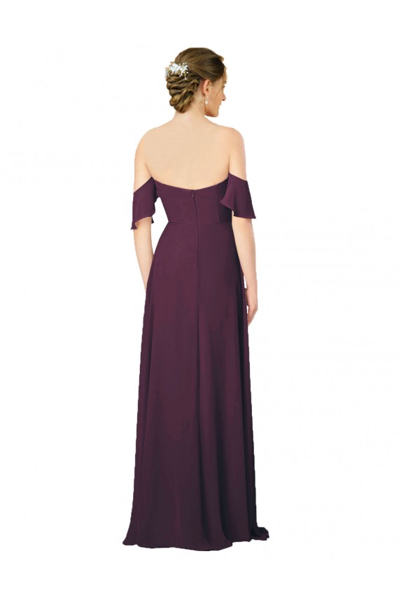 Shop Romantic Off-Shoulder Chiffon Bridesmaid Dress with Plunging V-Neck