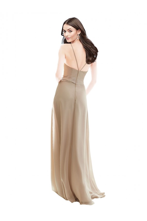 Shop Elegant Bridesmaid with High Neckline and Illusion V-Neck