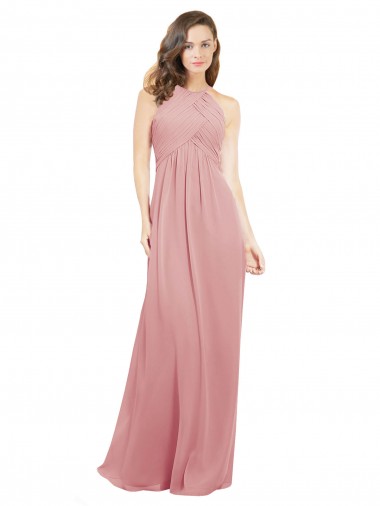 Shop Chiffon Bridesmaids Dress with Draped Bodice and Keyhole Back