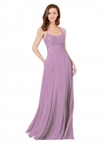 Shop Floral Detailed Chiffon Bridesmaid Dress with Keyhole Back