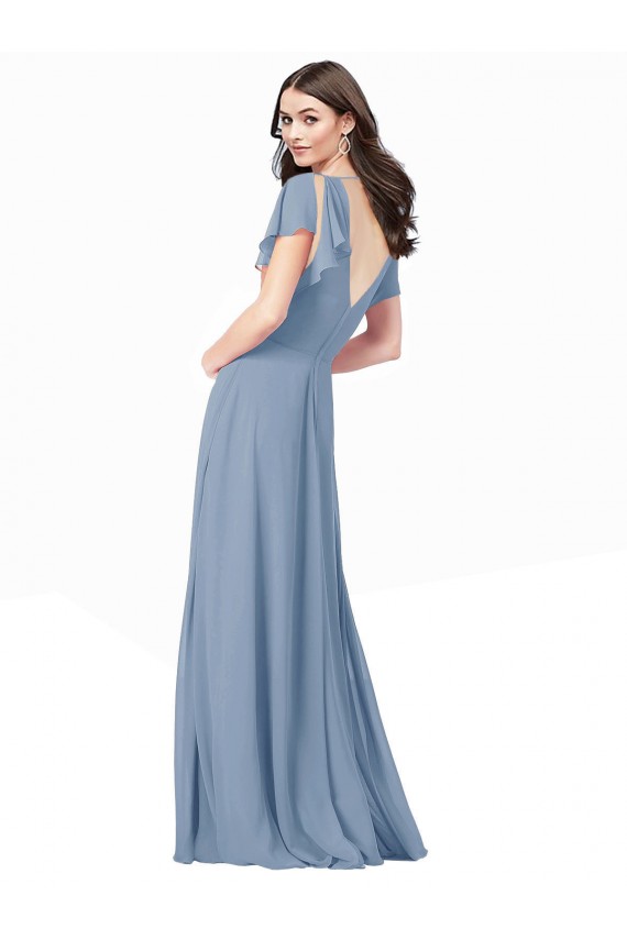 Shop Chiffon Bridesmaid Dress / Prom Dress with Flutter Sleeves and Front Slit