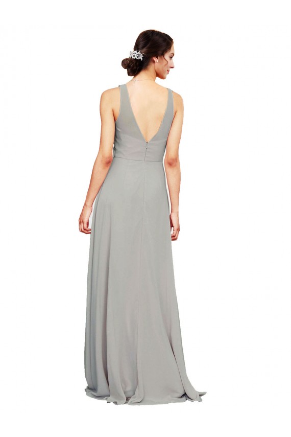 Shop V-Neck Chiffon Bridesmaid Dress with Illusion Gathered Bodice