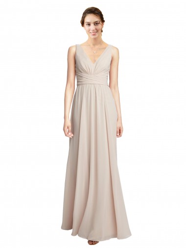 Shop Long V-Neck Chiffon Bridesmaids Dress with Double Straps