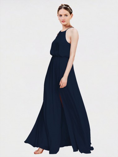 Shop High Halter Chiffon Bridesmaid Dress with Side Slit