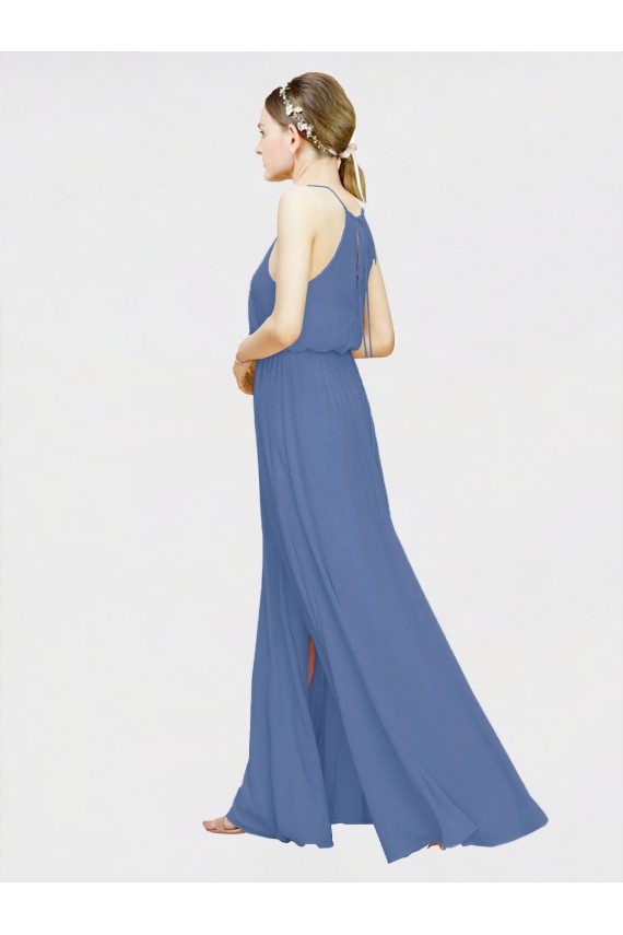 Shop High Halter Chiffon Bridesmaid Dress with Side Slit