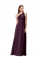 Shop One Shoulder Chiffon Bridesmaid Dress with Front Keyhole and Shirred Bodice