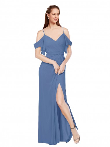 Shop Mock-Wrap Off the Shoulder Long Chiffon Bridesmaid Dress with Side Slit
