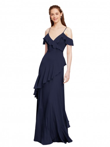 Shop Cascading Ruffles Long Chiffon Bridesmaid Dress with Cold Shoulder