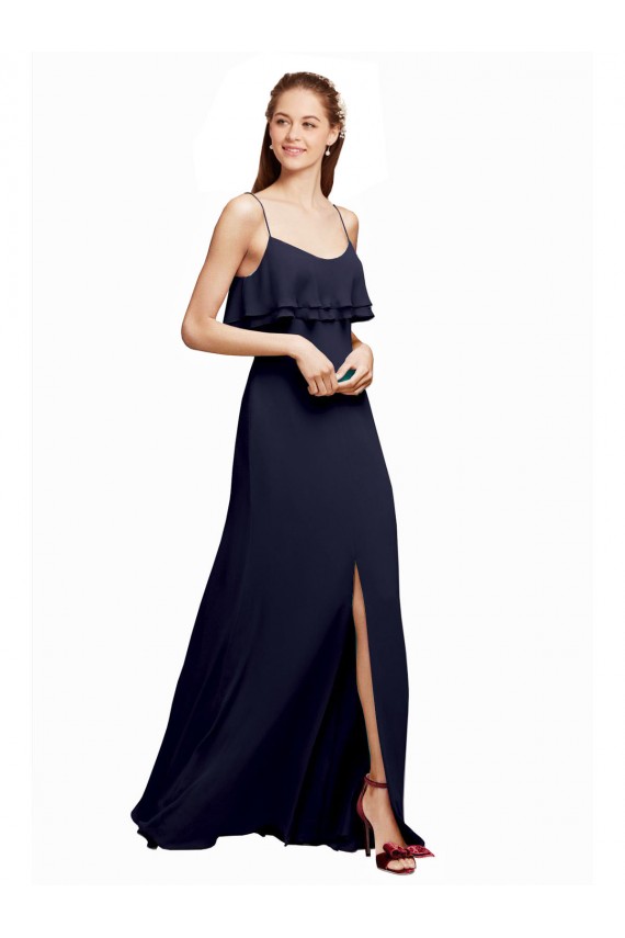 Shop Draped Long Chiffon Bridesmaid Dress with Straps and Layers
