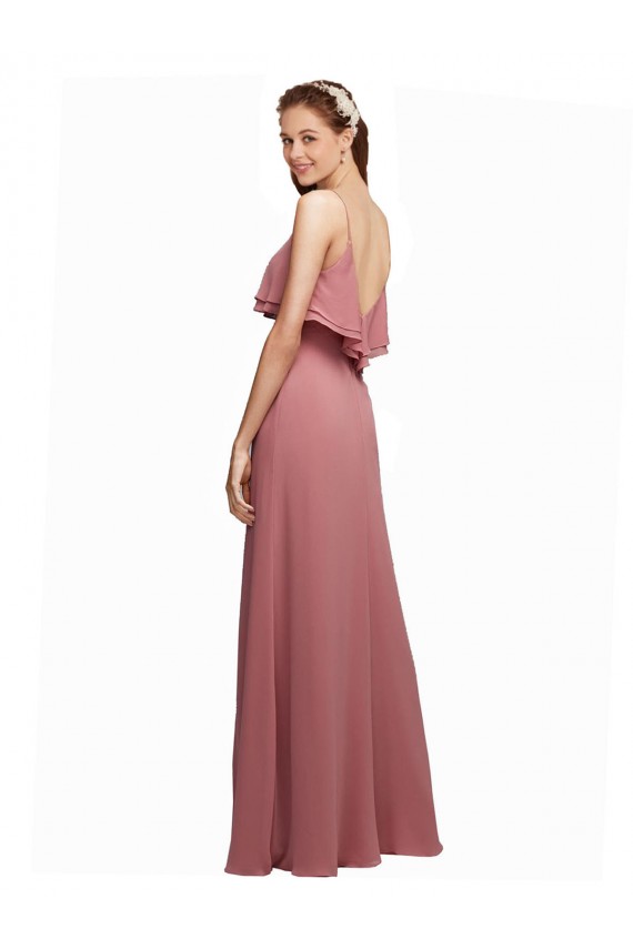 Shop Draped Long Chiffon Bridesmaid Dress with Straps and Layers