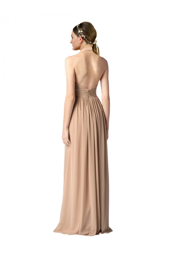 Shop Halter V-Neck A-Line Chiffon Bridesmaid Dress with Shirred Skirt