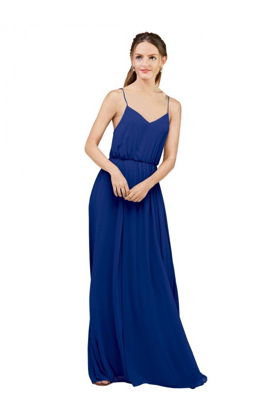 Shop Long Chiffon Bridesmaid Dress with Spaghetti Strap Bodice